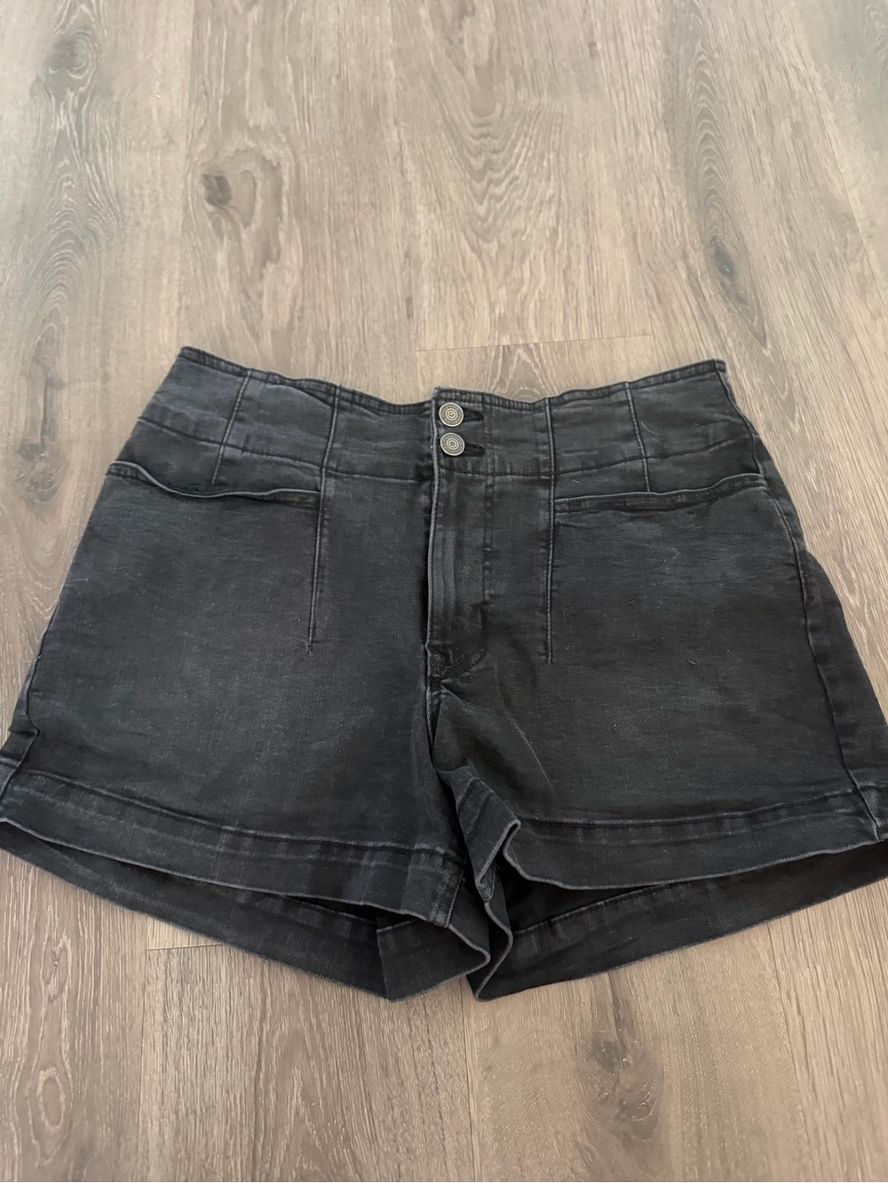 Maurices Black High-Rise Double-Button Denim Shorts